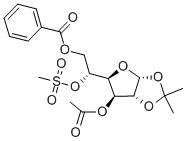 3-O-乙酰基-6-O-苯甲酰基-5-O-(甲磺酰基)-1,2-O-异亚丙基-Α-D-呋喃葡萄糖 结构式