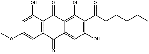 1,3,8-Trihydroxy-6-methoxy-2-(1-oxohexyl)-9,10-anthraquinone 结构式