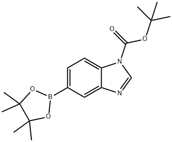 1H-苯并咪唑-1-甲酸, 5-(4,4,5,5-四甲基-1,3,2-二氧杂环己硼烷-2-基)-, 1,1-二甲基乙酯 结构式