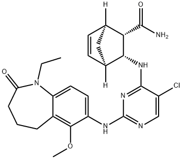 Bicyclo[2.2.1]hept-5-ene-2-carboxaMide, 3-[[5-chloro-2-[(1-ethyl-2,3,4,5-tetrahydro-6-Methoxy-2-oxo-1H-1-benzazepin-7-yl)aMino]-4-pyriMidinyl]aMino]-, (1S,2S,3R,4R)- 结构式