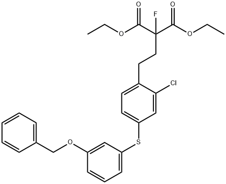 2-(2-[4-(3-BENZYLOXY-PHENYLSULFANYL)-2-CHLORO-PHENYL]-ETHYL)-2-FLUORO-MALONIC ACID DIETHYL ESTER 结构式