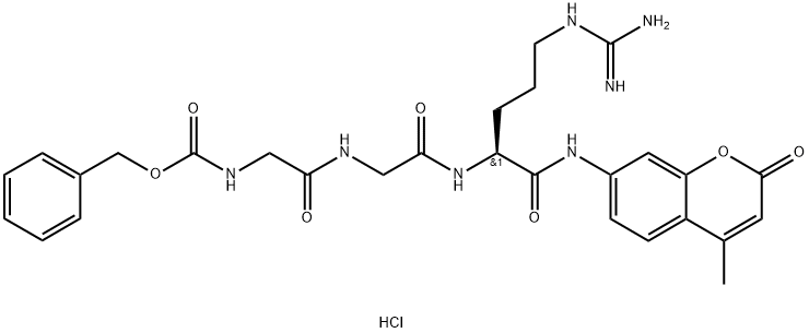 Z-甘氨酰甘氨酰精氨酸-7-氨基-4-甲基香豆素盐酸盐 结构式