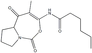 (-)-N-(5a,6,7,8-Tetrahydro-4-methyl-1,5-dioxo-5H-pyrrolo[1,2-c][1,3]oxazepin-3-yl)hexanamide 结构式