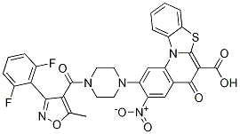 5H-Benzothiazolo[3,2-a]quinoline-6-carboxylic acid, 2-[4-[[3-(2,6-difluorophenyl)-5-methyl-4-isoxazolyl]carbonyl]-1-piperazinyl]-3-nitro-5-oxo- 结构式