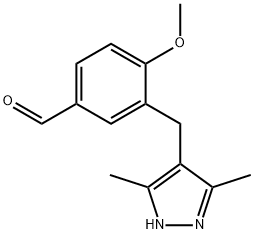 3-[(3,5-二甲基-1H-吡唑-4-基)甲基]-4-甲氧基苯甲醛盐酸盐 结构式