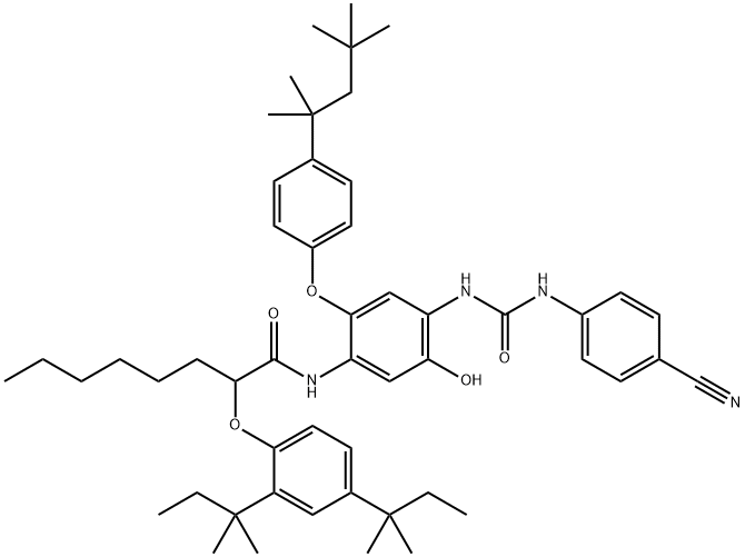 N-[4-[3-(4-Cyanophenyl)ureido]-5-hydroxy-2-[4-(1,1,3,3-tetramethylbutyl)phenoxy]phenyl]-2-(2,4-di-tert-pentylphenoxy)octanamide 结构式