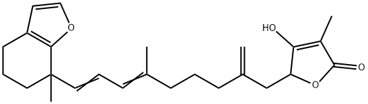 4,5,6,7-Tetrahydro-7-methyl-7-[4-methyl-8-methylene-9-(4-hydroxy-3-methyl-2,5-dihydro-2-oxofuran-5-yl)-1,3-nonadienyl]benzofuran 结构式