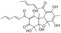 (-)-4a,5a,9a,9b-Tetrahydro-1,4,4a,6,8-pentahydroxy-4,5a,7,9b-tetramethyl-2,9-bis(1-oxo-2,4-hexadienyl)dibenzofuran-3(4H)-one 结构式