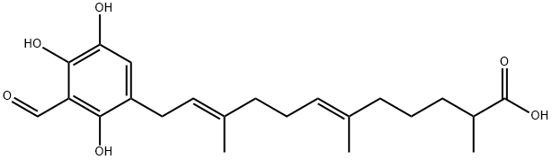 (6E,10E)-12-(3-Formyl-2,4,5-trihydroxyphenyl)-2,6,10-trimethyl-6,10-dodecadienoic acid 结构式