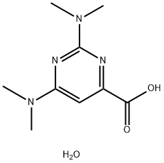 2,4-Bis(dimethylamino)pyrimidine-6-carboxylic acid monohydrate, 2,6-Bis(dimethylamino)-1,3-diazine-4-carboxylic acid monohydrate 结构式