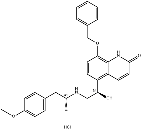 5-[(1R)-1-羟基-2-[[(1R)-2-(4-甲氧基苯基)-1-甲基乙基]氨基]乙基]-8-(苯基甲氧基)-2(1H)-喹啉酮盐酸盐 结构式