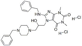 8-(benzylamino)-7-[3-(4-benzylpiperazin-1-yl)-2-hydroxy-propyl]-1,3-di methyl-purine-2,6-dione dihydrochloride 结构式