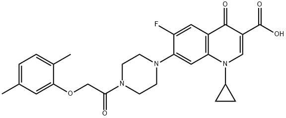 3-Quinolinecarboxylic acid, 1-cyclopropyl-7-[4-[2-(2,5-diMethylphenoxy)acetyl]-1-piperazinyl]-6-fluoro-1,4-dihydro-4-oxo- 结构式