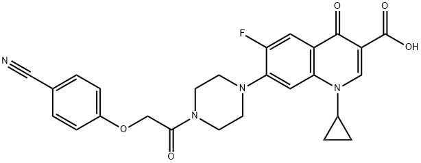 3-Quinolinecarboxylic acid, 7-[4-[2-(4-cyanophenoxy)acetyl]-1-piperazinyl]-1-cyclopropyl-6-fluoro-1,4-dihydro-4-oxo- 结构式