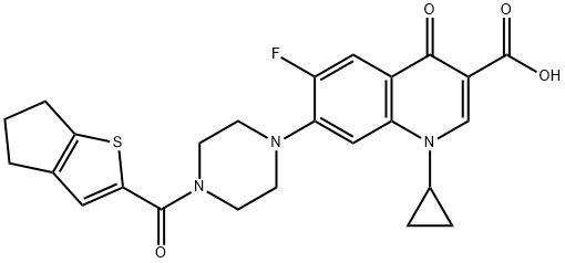 3-Quinolinecarboxylic acid, 1-cyclopropyl-7-[4-[(5,6-dihydro-4H-cyclopenta[b]thien-2-yl)carbonyl]-1-piperazinyl]-6-fluoro-1,4-dihydro-4-oxo- 结构式
