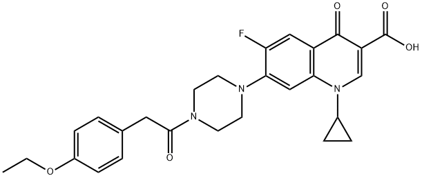 3-Quinolinecarboxylic acid, 1-cyclopropyl-7-[4-[2-(4-ethoxyphenyl)acetyl]-1-piperazinyl]-6-fluoro-1,4-dihydro-4-oxo- 结构式