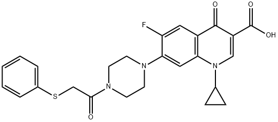 3-Quinolinecarboxylic acid, 1-cyclopropyl-6-fluoro-1,4-dihydro-4-oxo-7-[4-[2-(phenylthio)acetyl]-1-piperazinyl]- 结构式