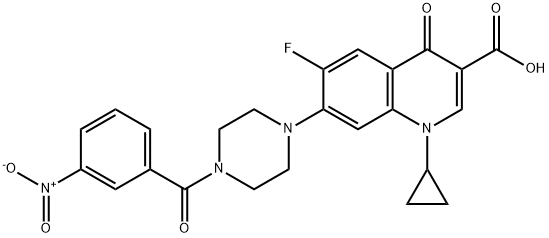 3-Quinolinecarboxylic acid, 1-cyclopropyl-6-fluoro-1,4-dihydro-7-[4-(3-nitrobenzoyl)-1-piperazinyl]-4-oxo- 结构式