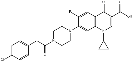 3-Quinolinecarboxylic acid, 7-[4-[2-(4-chlorophenyl)acetyl]-1-piperazinyl]-1-cyclopropyl-6-fluoro-1,4-dihydro-4-oxo- 结构式