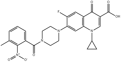 3-Quinolinecarboxylic acid, 1-cyclopropyl-6-fluoro-1,4-dihydro-7-[4-(3-Methyl-2-nitrobenzoyl)-1-piperazinyl]-4-oxo- 结构式