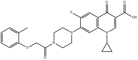 3-Quinolinecarboxylic acid, 1-cyclopropyl-6-fluoro-1,4-dihydro-7-[4-[2-[(2-Methylphenyl)thio]acetyl]-1-piperazinyl]-4-oxo- 结构式