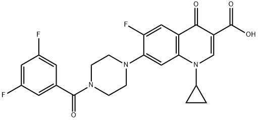 3-Quinolinecarboxylic acid, 1-cyclopropyl-7-[4-(3,5-difluorobenzoyl)-1-piperazinyl]-6-fluoro-1,4-dihydro-4-oxo- 结构式