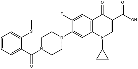 1-环丙基-6-氟-1,4-二氢-7-[4-[2-(甲基硫基)苯甲酰基]-1-哌嗪基]-4-氧代-3-喹啉甲酸 结构式