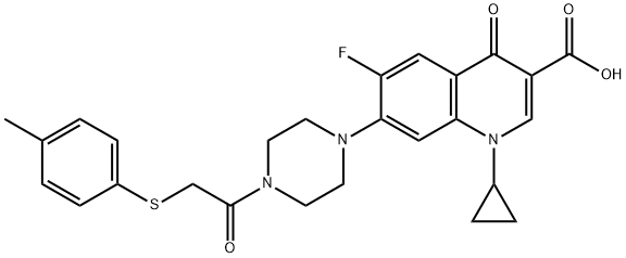 3-Quinolinecarboxylic acid, 1-cyclopropyl-6-fluoro-1,4-dihydro-7-[4-[2-[(4-Methylphenyl)thio]acetyl]-1-piperazinyl]-4-oxo- 结构式