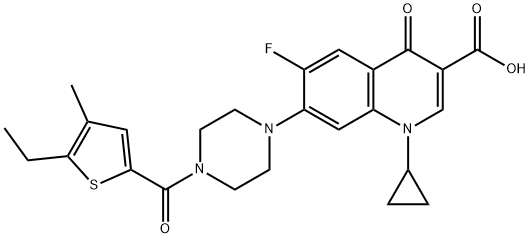 3-Quinolinecarboxylic acid, 1-cyclopropyl-7-[4-[(5-ethyl-4-Methyl-2-thienyl)carbonyl]-1-piperazinyl]-6-fluoro-1,4-dihydro-4-oxo- 结构式