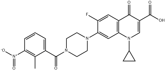 3-Quinolinecarboxylic acid, 1-cyclopropyl-6-fluoro-1,4-dihydro-7-[4-(2-Methyl-3-nitrobenzoyl)-1-piperazinyl]-4-oxo- 结构式