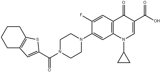 3-Quinolinecarboxylic acid, 1-cyclopropyl-6-fluoro-1,4-dihydro-4-oxo-7-[4-[(4,5,6,7-tetrahydrobenzo[b]thien-2-yl)carbonyl]-1-piperazinyl]- 结构式