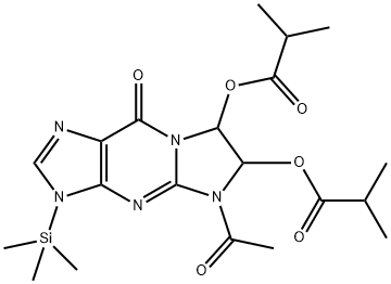 Propanoic  acid,  2-methyl-,  5-acetyl-5,6,7,9-tetrahydro-9-oxo-3-(trimethylsilyl)-3H-imidazo[1,2-a]purine-6,7-diyl  ester  (9CI) 结构式