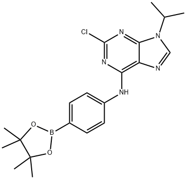 2-chloro-9-isopropyl-N-(4-(4,4,5,5-tetramethyl-1,3,2-dioxaborolan-2-yl)phenyl)-9H-purin-6-amine 结构式