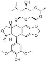 1-O-[2-脱氧-2-(二甲氨基)-4:6-O-亚乙基-D-吡喃葡萄糖基]-4'-去甲基-L-表鬼臼毒素 结构式