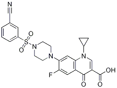 3-Quinolinecarboxylic acid, 7-[4-[(3-cyanophenyl)sulfonyl]-1-piperazinyl]-1-cyclopropyl-6-fluoro-1,4-dihydro-4-oxo- 结构式