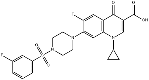 3-Quinolinecarboxylic acid, 1-cyclopropyl-6-fluoro-7-[4-[(3-fluorophenyl)sulfonyl]-1-piperazinyl]-1,4-dihydro-4-oxo- 结构式