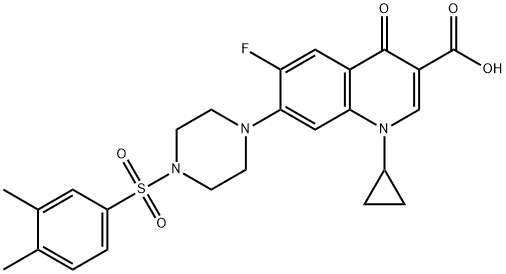 3-Quinolinecarboxylic acid, 1-cyclopropyl-7-[4-[(3,4-diMethylphenyl)sulfonyl]-1-piperazinyl]-6-fluoro-1,4-dihydro-4-oxo- 结构式