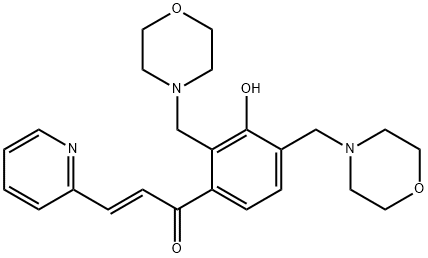 (E)-1-(3-hydroxy-2,4-bis(MorpholinoMethyl)phenyl)-3-(pyridin-2-yl)prop-2-en-1-one 结构式