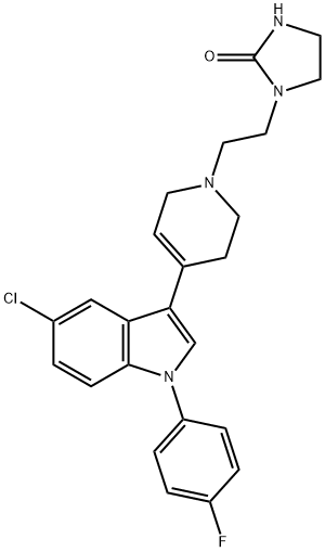 5-CHLORO-3-[1-((IMIDAZOLIDIN-2-ONE-1-YL)-ETHYL)-1,2,5,6-TETRAHYDROPYRIDIN-4-YL]-1-(4-FLUOROPHENYL)-INDOLE 结构式