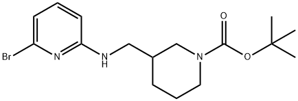 3-[[(6-溴-2-吡啶基)氨基]甲基]-1-哌啶甲酸叔丁酯 结构式
