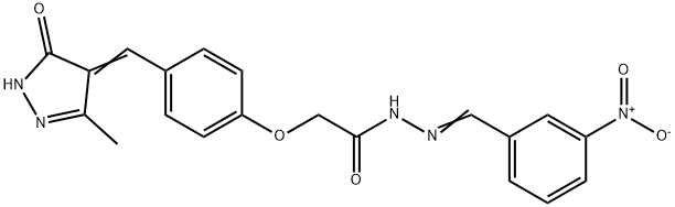 2-[4-[(Z)-(3-methyl-5-oxo-1H-pyrazol-4-ylidene)methyl]phenoxy]-N-[(3-n itrophenyl)methylideneamino]acetamide 结构式