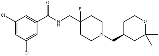 3,5-二氯-N-[[4-氟-1-[[(4S)-四氢-2,2-二甲基-2H-吡喃-4-基]甲基]-4-哌啶]甲基]苯甲酰胺 结构式