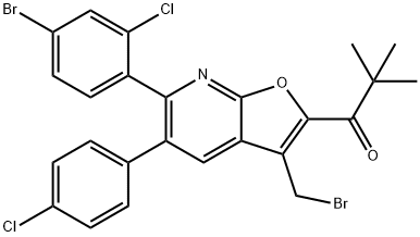 1-(6-(4-broMo-2-chlorophenyl)-3-(broMoMethyl)-5-(4-chlorophenyl)furo[2,3-b]pyridin-2-yl)-2,2-diMethylpropan-1-one 结构式