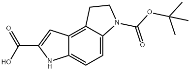 6-(tert-Butoxycarbonyl)-3,6,7,8-tetrahydropyrrolo-[3,2-e]indole-2-carboxylic acid 结构式