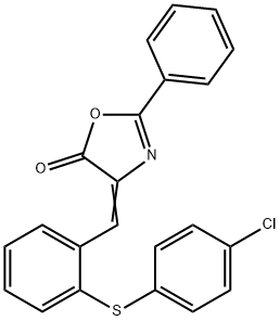 4-[o-(p-Chlorophenylthio)benzylidene]-2-phenyl-5(4H)-oxazolone 结构式