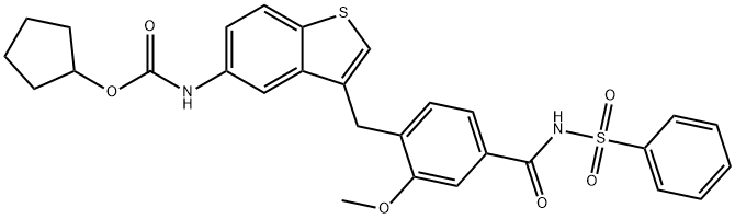 N-(4-((5-(((Cyclopentyloxy)carbonyl)amino)benzo(b)thien-3-yl)methyl)-3 -methoxybenzoyl)benzenesulfonamide 结构式