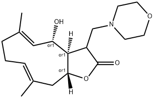 (4R,5E,9E)-3a,4,7,8,11,11aβ-Hexahydro-4α-hydroxy-6,10-dimethyl-3-(morpholinomethyl)cyclodeca[b]furan-2(3H)-one 结构式
