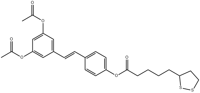 1,2-Dithiolane-3-pentanoic acid, 4-[(1E)-2-[3,5-bis(acetyloxy)phenyl]ethenyl]phenyl ester 结构式