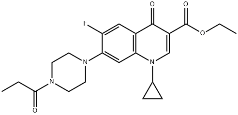 3-Quinolinecarboxylic acid, 1-cyclopropyl-6-fluoro-1,4-dihydro-4-oxo-7-[4-(1-oxopropyl)-1-piperazinyl]-, ethyl ester 结构式