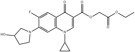 3-Quinolinecarboxylic acid, 1-cyclopropyl-6-fluoro-1,4-dihydro-7-(3-hydroxy-1-pyrrolidinyl)-4-oxo-, 2-ethoxy-2-oxoethyl ester 结构式